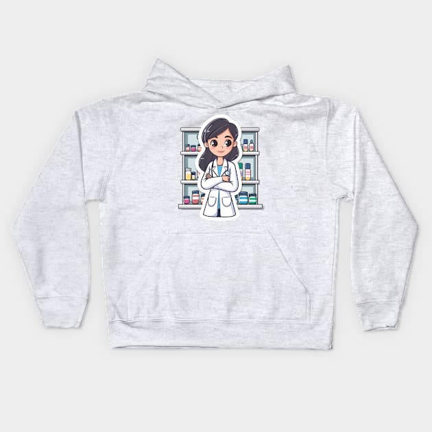 Pharmacist Woman Cute Pharmacy Cartoon Stlye Kids Hoodie by Vlaa